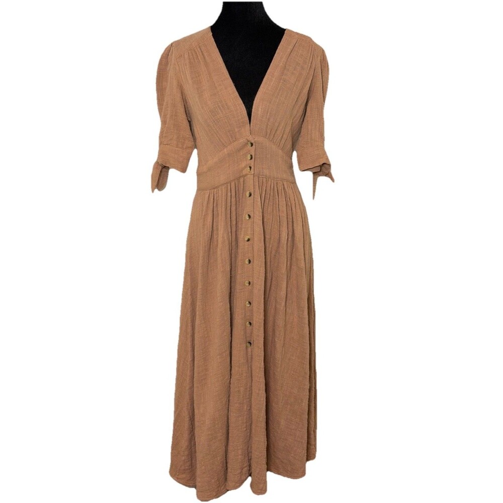 Free People Love of My Life Gauze Puff Tie Sleeve Midi Dress Boho Ethereal Sm